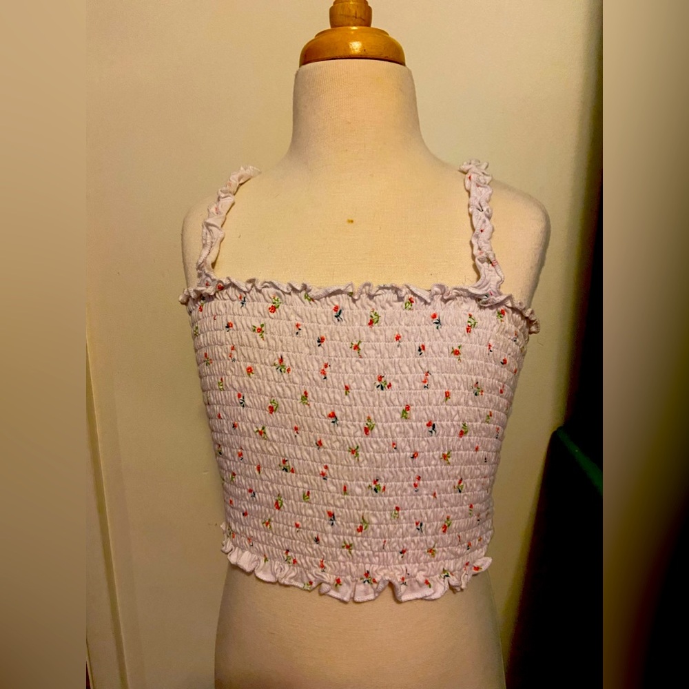 White Floral Cropped Tank Top